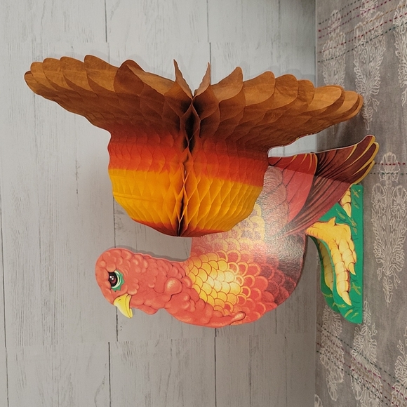 Vintage | 90s Large Honeycomb Turkey Paper Party Decoration | Thanksgiving Fall - Picture 5 of 12